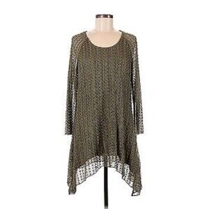 Indigo Soul Asymmetrical Mini Dress Metallic Lace Overlay Green Sz L Boho